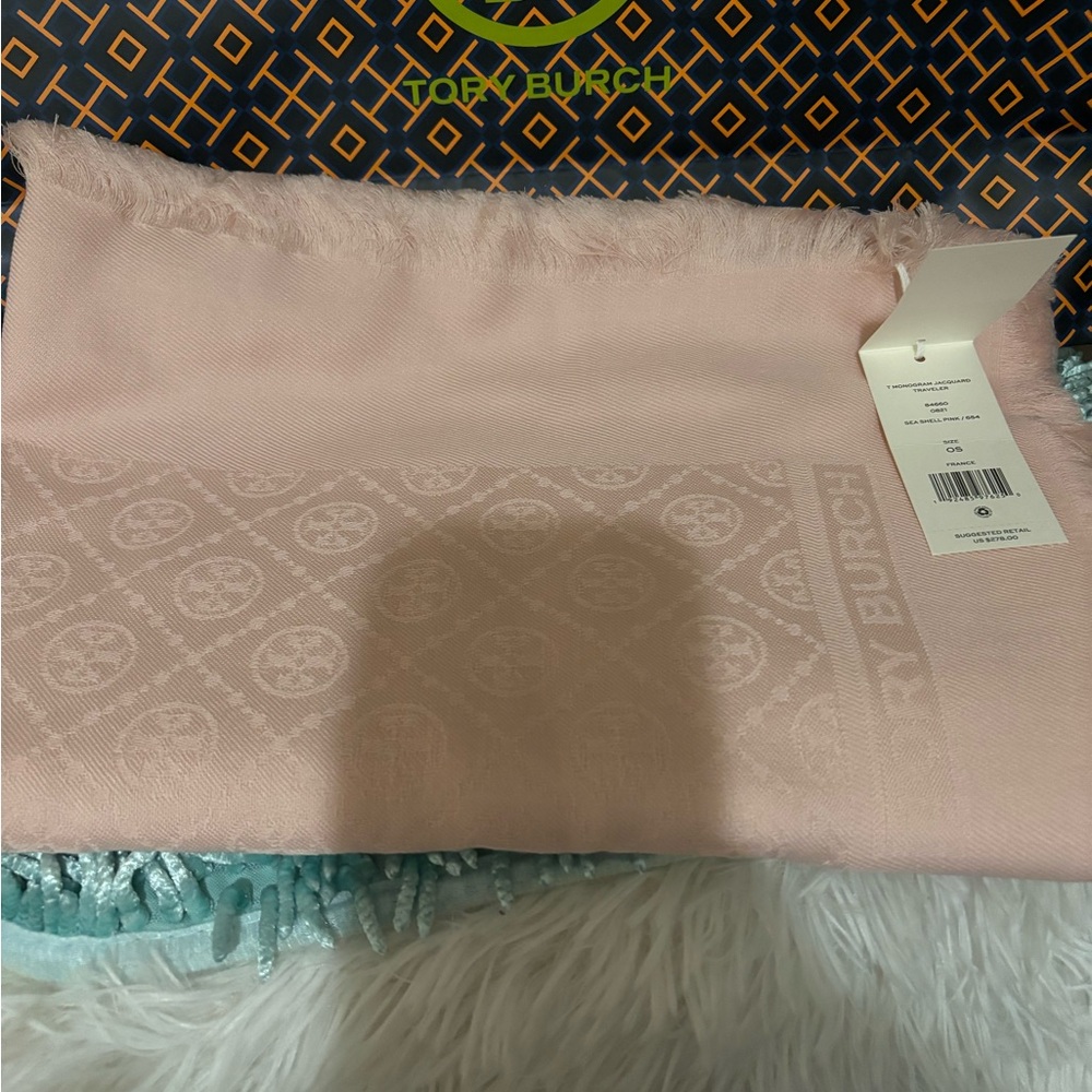Authentic Tory Burch T Monogram Jacquard Traveler Sea  Shell Pink